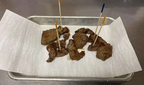 Cowboy Candy marinated tenderloin bites.